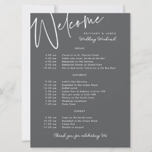 Wedding Weekend Itinerary Charcoal Welcome Card