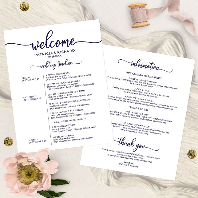 Wedding Weekend Itinerary Chic Navy Blue Timeline (Creator Uploaded)