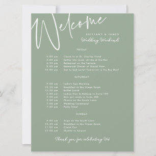 Wedding Weekend Itinerary Sage Green Welcome Card
