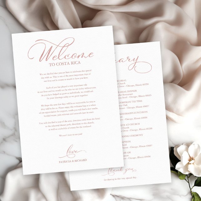 Wedding Weekend Itinerary Welcome Letter Rose Gold (Creator Uploaded)