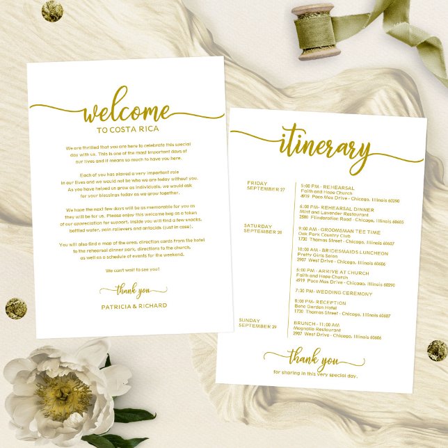 Wedding Weekend Welcome and Itinerary Letter Gold Invitation (Creator Uploaded)