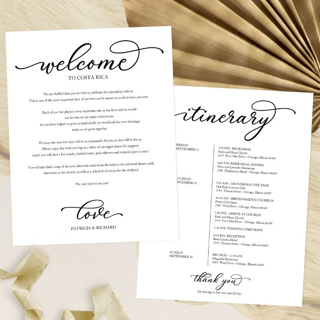 Wedding Weekend Welcome Itinerary Chic Script (Creator Uploaded)