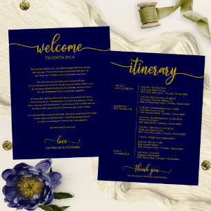 Wedding Weekend Welcome Itinerary Gold Navy Blue