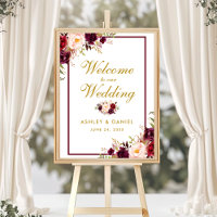 Wedding Welcome Burgundy Gold Watercolor Floral