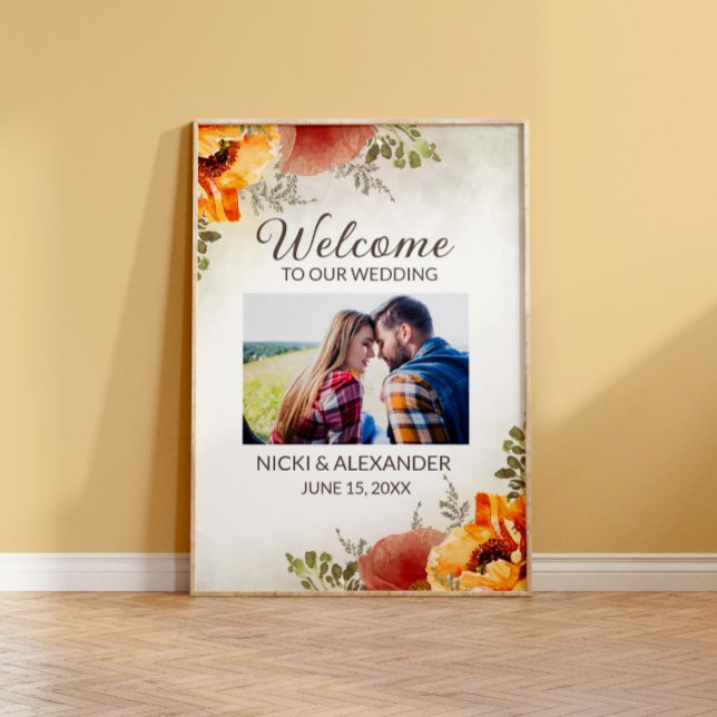 Wedding Welcome Burnt Orange Floral Photo  Poster (Creator Uploaded)