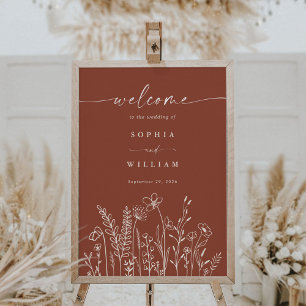 Wedding Welcome Burnt Orange Wildflower Poster