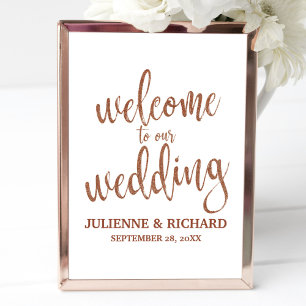 Wedding Welcome Copper Glitter 8x10 Sign