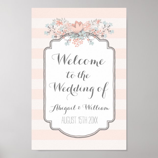 Wedding Welcome Custom Sign Vintage Floral (Front)