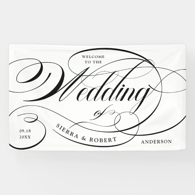 Wedding Welcome Elegant Script with Curved Text Banner (Horizontal)