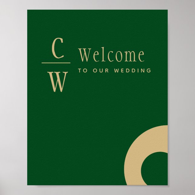 Wedding Welcome Emerald Green Gold Monogram Sign (Front)