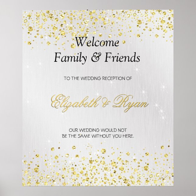 Wedding Welcome, Faux Gold Glitter and Silver Foil Poster (Front)