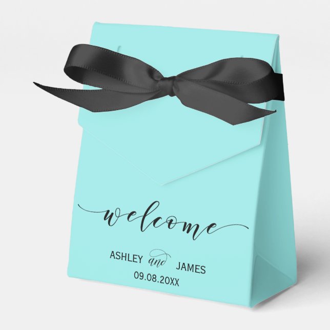 Wedding Welcome Favour Box in Turquoise Blue (Front Side)