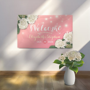 Wedding Welcome Hydrangea Flowers String Lights Banner
