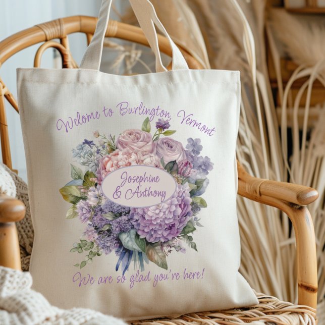 Wedding Welcome Lavender Bouquet Personalised Tote Bag (Creator Uploaded)