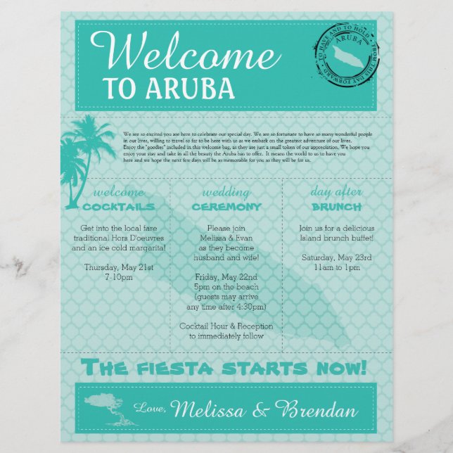 Wedding Welcome Letter for Aruba (Front)
