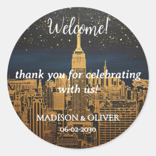 Wedding welcome New York City golden Skyline Classic Round Sticker