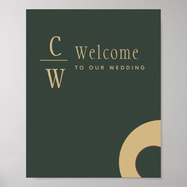 Wedding Welcome Olive Green Gold Monogrammed Sign (Front)