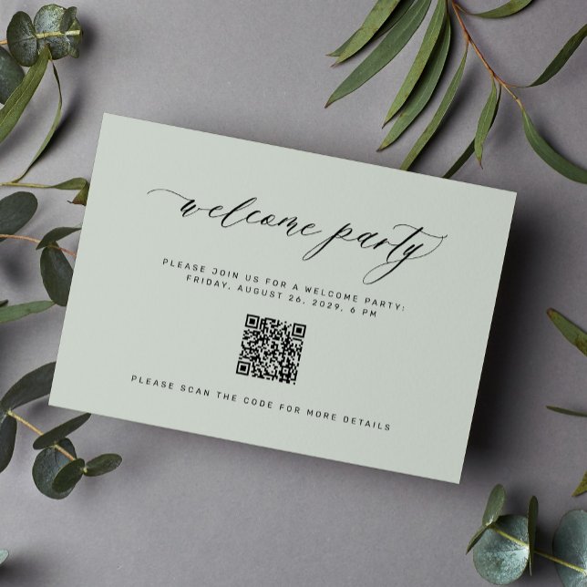 Wedding welcome party QR code sage green  Enclosure Card (Creator Uploaded)