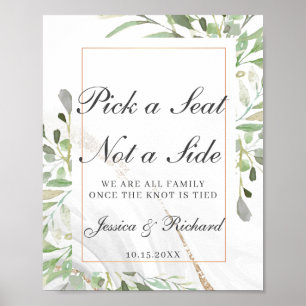Wedding Welcome Pick a Seat Not a Side Poster Sign