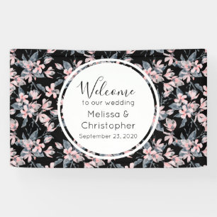 Wedding Welcome Pink & Grey Floral Pattern Banner