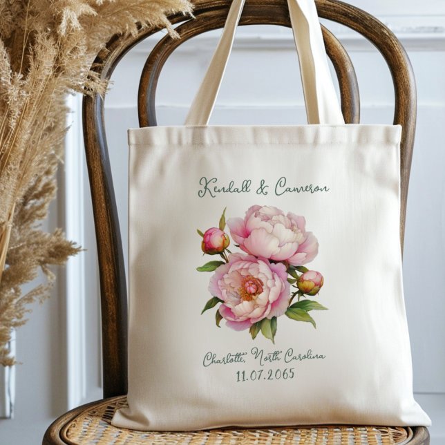 Wedding Welcome Pink Peonies Gift Tote Bag (Creator Uploaded)