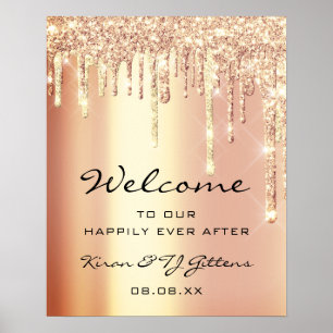 Wedding Welcome Poster Gold Rose Drips