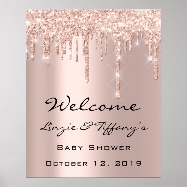 Wedding Welcome Poster Rose Drips Baby Shower (Front)