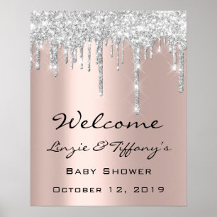 Wedding Welcome Poster Silver Drips Baby Shower