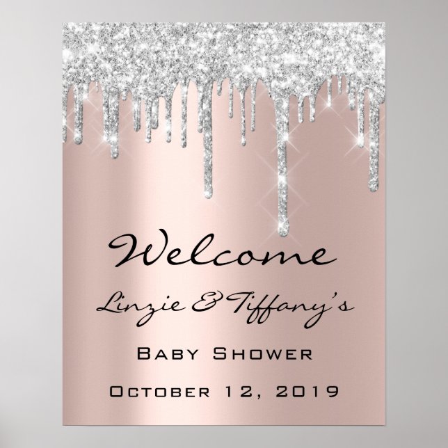 Wedding Welcome Poster Silver Drips Baby Shower (Front)