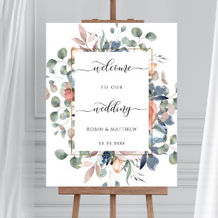 Wedding Welcome Sign, Blissful Floral and Greenery Poster