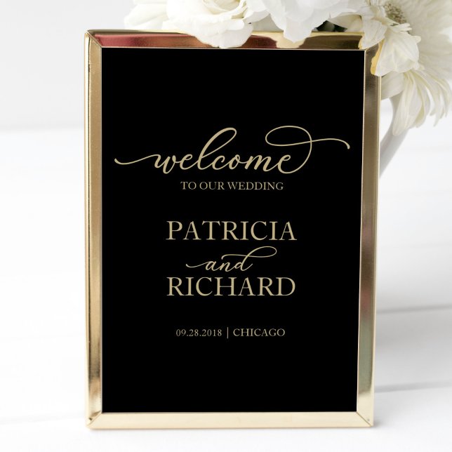 Wedding Welcome Sign | Chic Gold Script Black (Creator Uploaded)