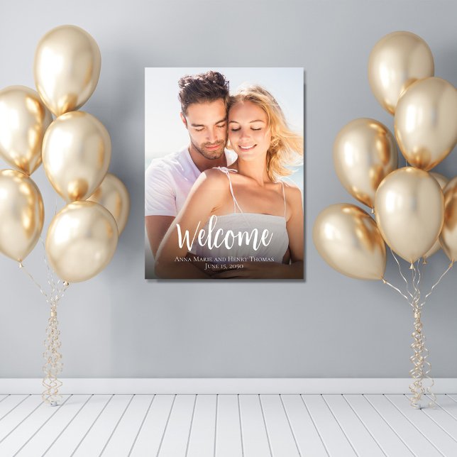 Wedding Welcome Sign Classic Typography (Wedding welcome sign with photo template and stylish calligraphy script. )