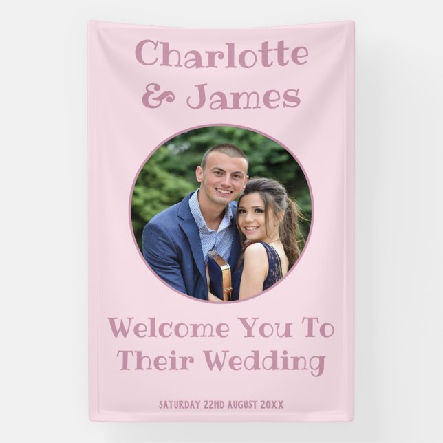 Wedding Welcome Sign | Couple Photo Pastel Pink (Vertical)