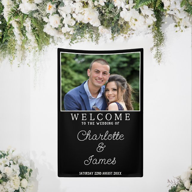Wedding Welcome Sign Couple Photo Vertical Banner (Vertical Wedding Welcome Banner)