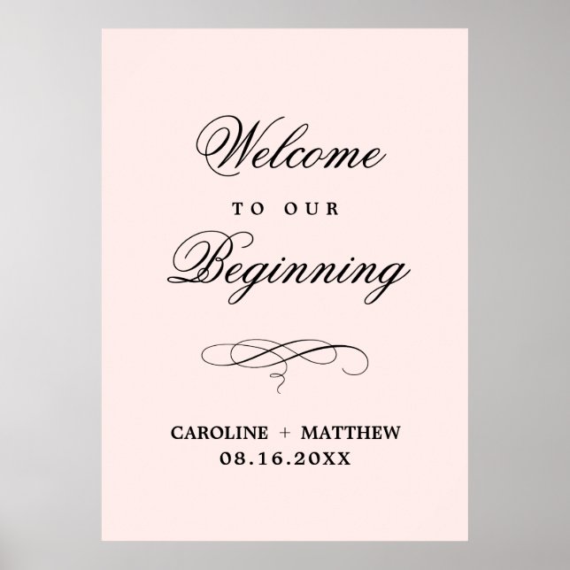 Wedding Welcome Sign | Elegant Blush Pink Print (Front)