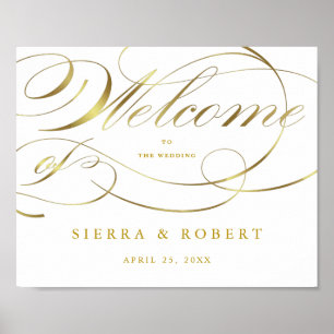 Wedding Welcome Sign Elegant Faux Gold Script