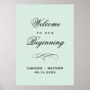 Wedding Welcome Sign   Elegant Mint Green Prints