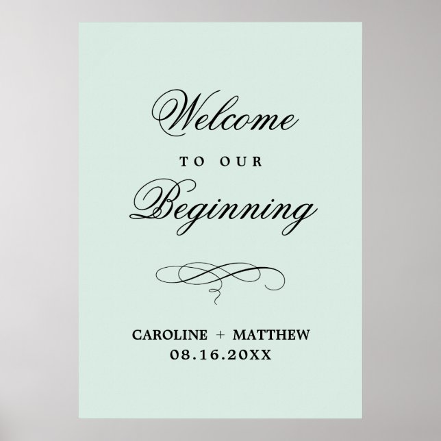Wedding Welcome Sign | Elegant Mint Green Prints (Front)
