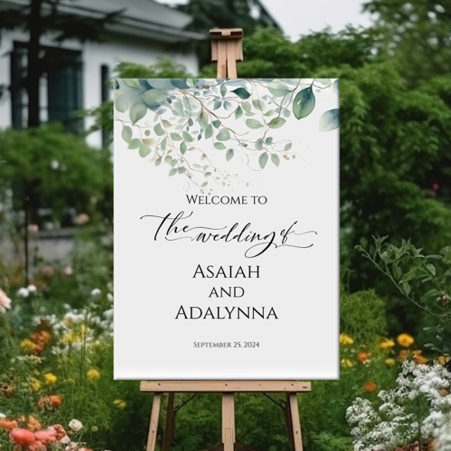 Wedding welcome sign & elegant watercolor greenery (Creator Uploaded)