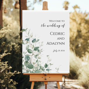 Wedding welcome sign elegant watercolor greenery