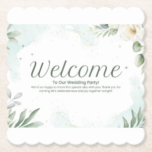 Wedding Welcome Sign – Floral Watercolor Elegant D Paper Coaster