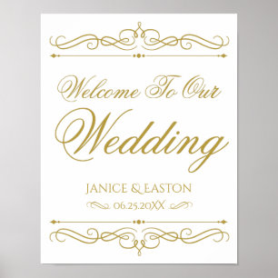Wedding Welcome Sign Gold Swirl Calligraphy