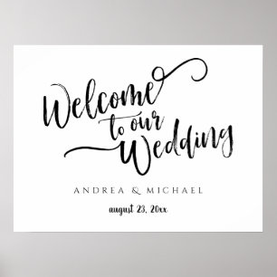 Wedding Welcome Sign - Messy Brush Script Black