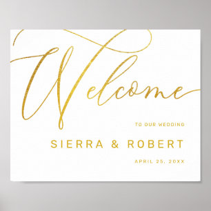 Wedding Welcome Sign Modern Faux Gold Script