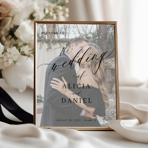 Wedding welcome sign poster script with photo