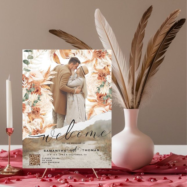 Wedding Welcome Sign Poster With Boho Flower Photo (Creator Uploaded)