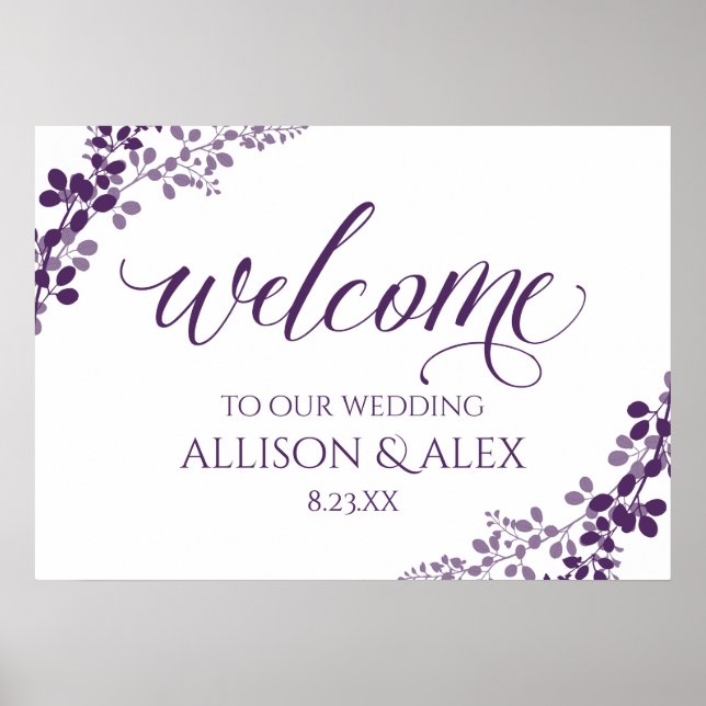 Wedding Welcome Sign | Purple Baby's Breath -Vines (Front)