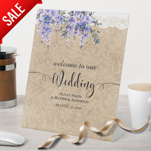 Wedding Welcome Sign Purple Wisteria Lace
