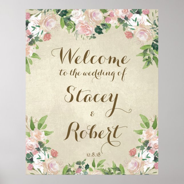 Wedding welcome sign vintage elegant floral (Front)
