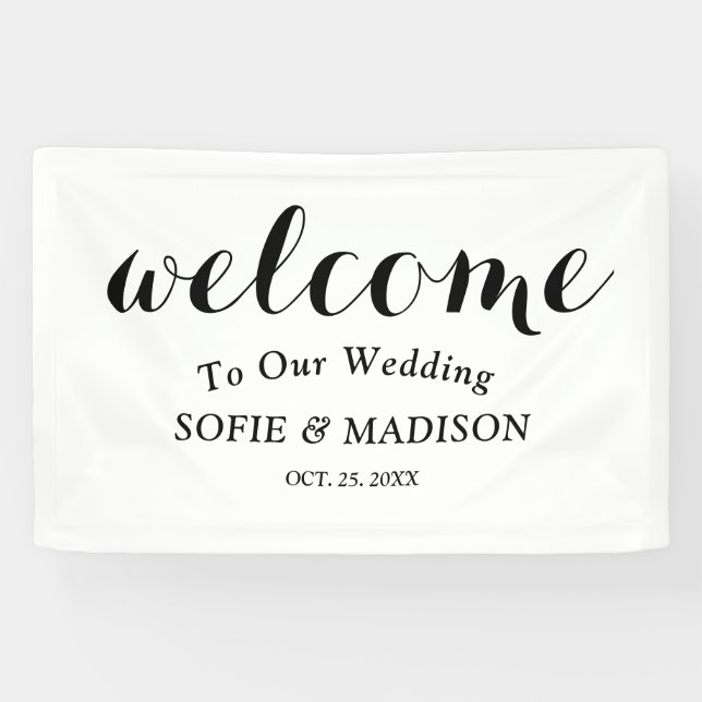 Wedding Welcome Sign with Elegant Black Script (Horizontal)